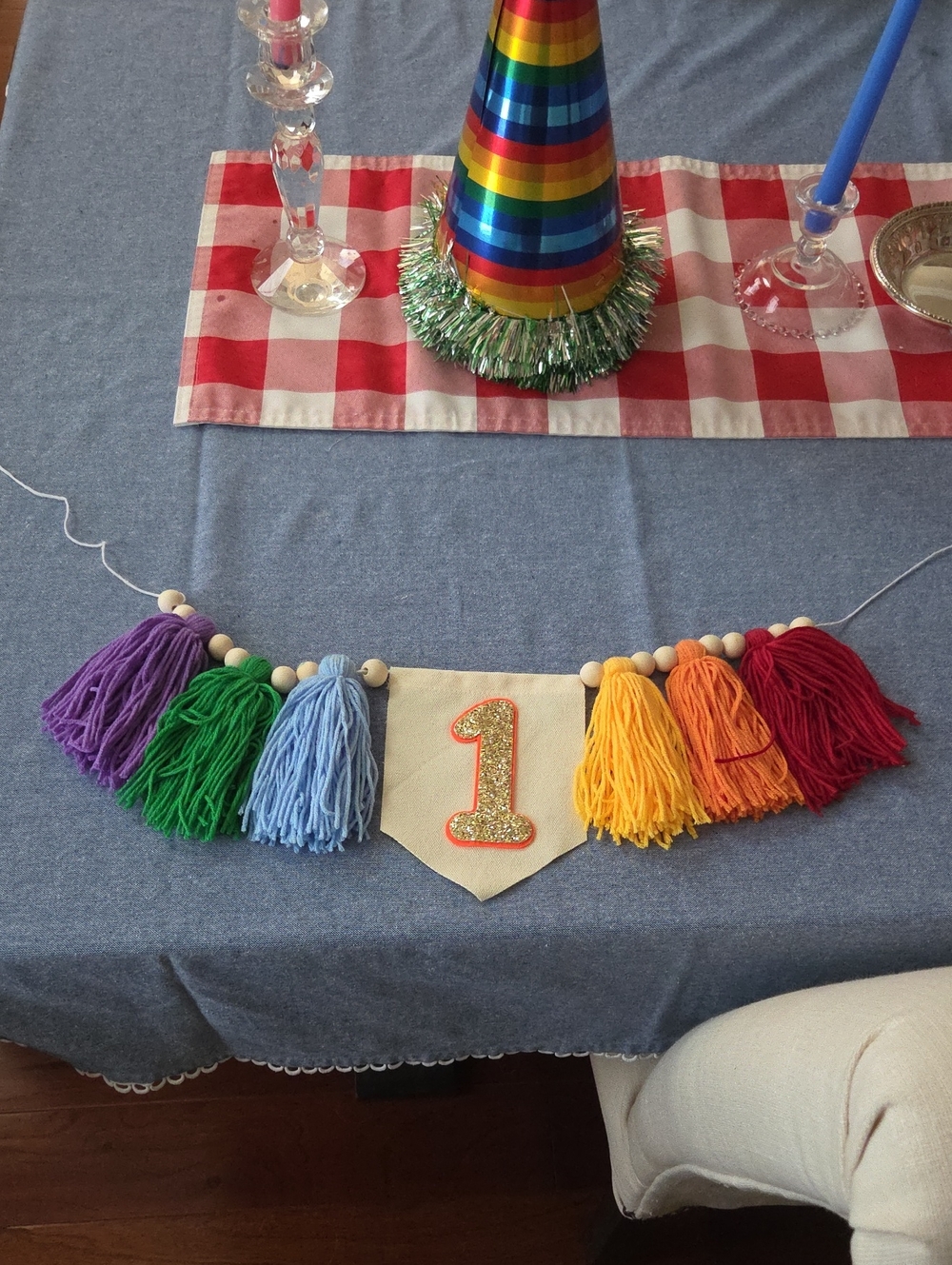 Rainbow Tassel "1" Birthday Banner - Colorful Party Garland